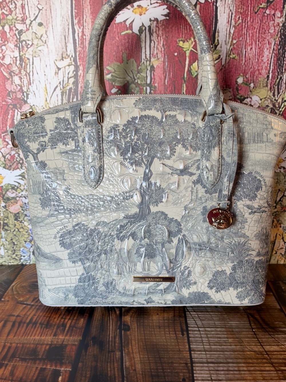 Perfect Alligator Brahmin Duxbury Mindful Garden Melbourne Leather Satchel NWT